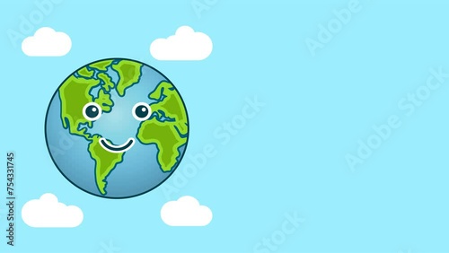 Animated Green Earth Looks Like Breathing on the blue background with clouds. Suitable to place on go green content and earth day event photo