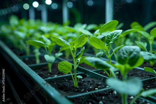 UV Light on Growing Green Plants in a Greenhouse, To showcase the process of plant growth in a greenhouse using different lighting techniques and the