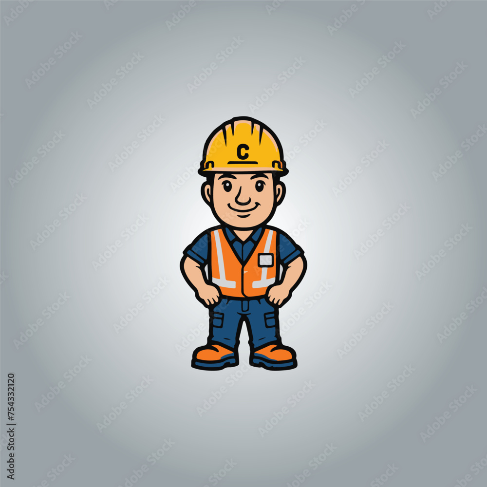Logo construction worker flat character