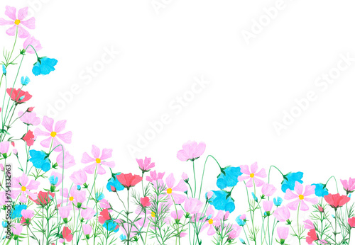 Hand drawn watercolor daisy wildflowers frame border isolated on white background. Can be used for cards, invitation and other printed products.