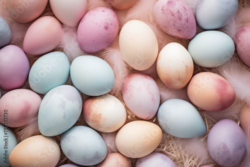 Background texture of Easter eggs, colorful pastel Easter eggs