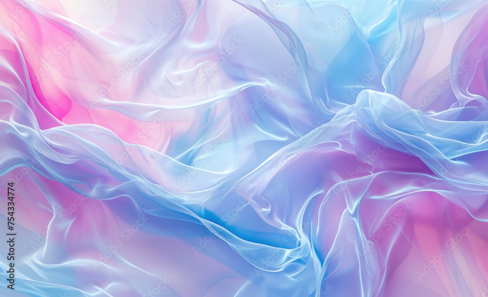 Fototapeta premium Pink, blue, and white abstract fabric background with swirling patterns and textures for design inspiration and creativity concept