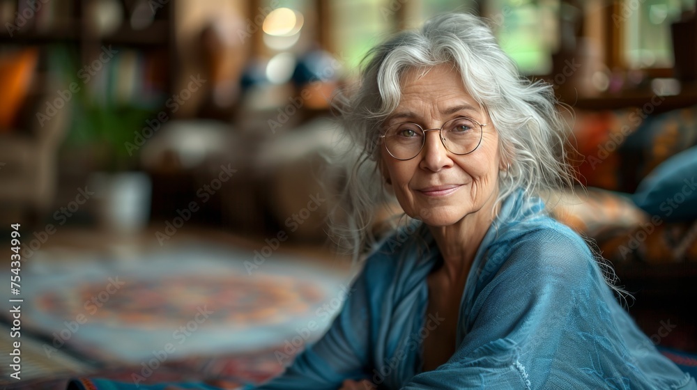 Active old senior woman doing exercise , yoga on the floor at home Active old senior woman doing exercise , yoga on the floor at home