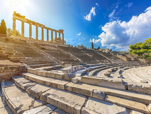 Ancient Greek athletes compete in traditional Olympic Games with spectators watching in the background. photo