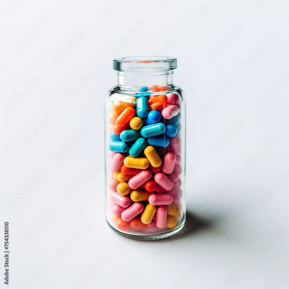pills in a transparent bottle on a white background сreated with Generative Ai pills in a transparent bottle on a white background сreated with Generative Ai