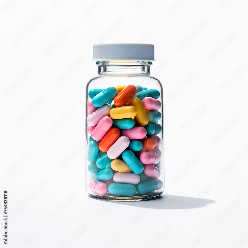 pills in a transparent bottle on a white background сreated with Generative Ai pills in a transparent bottle on a white background сreated with Generative Ai