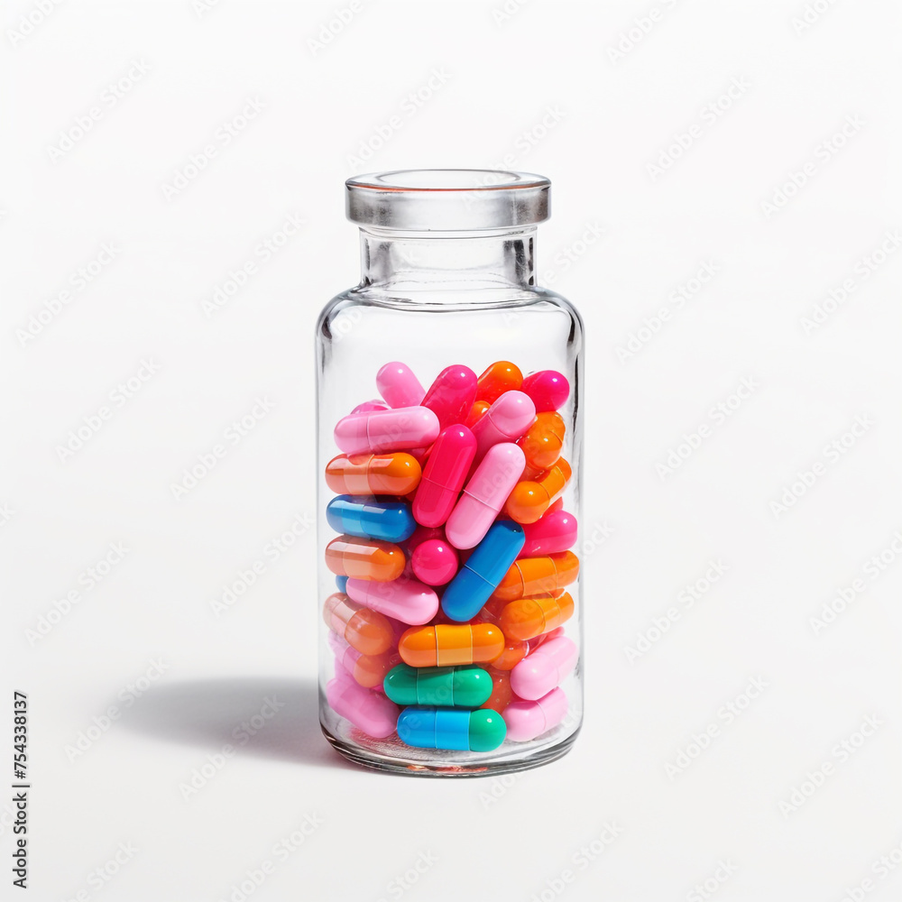 pills in a transparent bottle on a white background сreated with Generative Ai pills in a transparent bottle on a white background сreated with Generative Ai