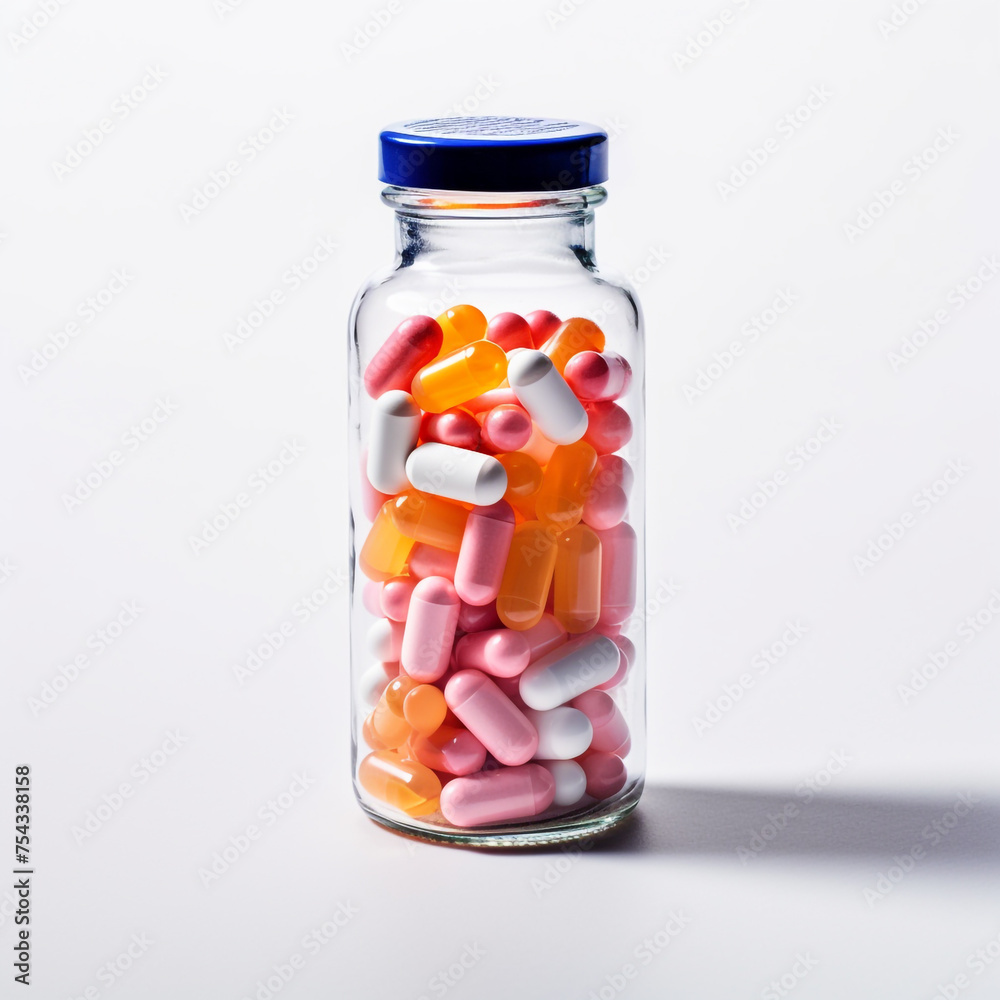 pills in a transparent bottle on a white background сreated with Generative Ai pills in a transparent bottle on a white background сreated with Generative Ai