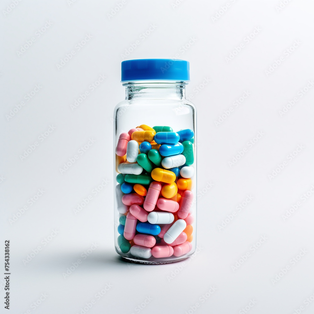 pills in a transparent bottle on a white background сreated with Generative Ai pills in a transparent bottle on a white background сreated with Generative Ai