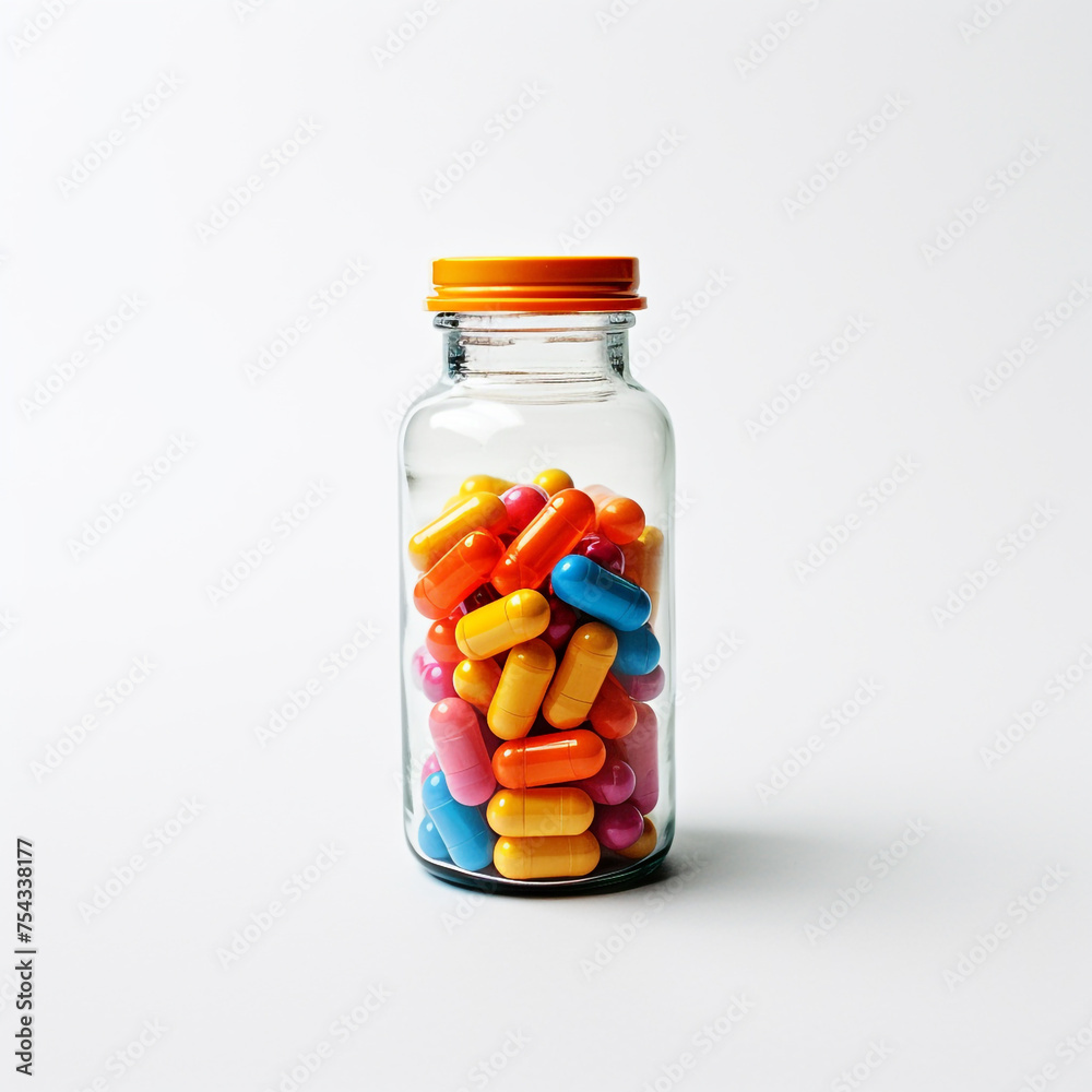 pills in a transparent bottle on a white background сreated with Generative Ai pills in a transparent bottle on a white background сreated with Generative Ai
