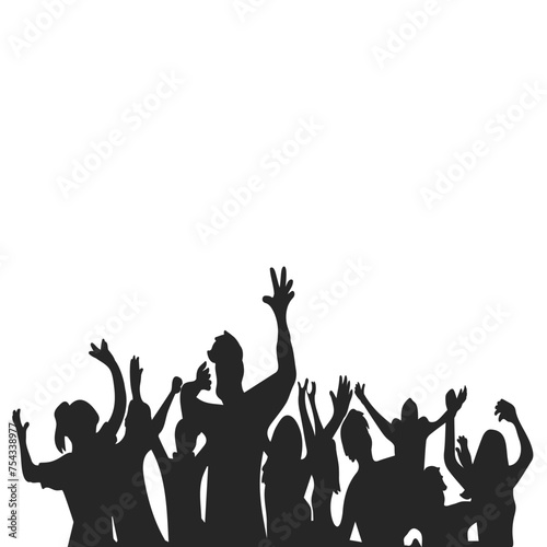 Silhouette vector illustration. Concert disco party. Happy people. Cheerful crowd of people cheered applause.