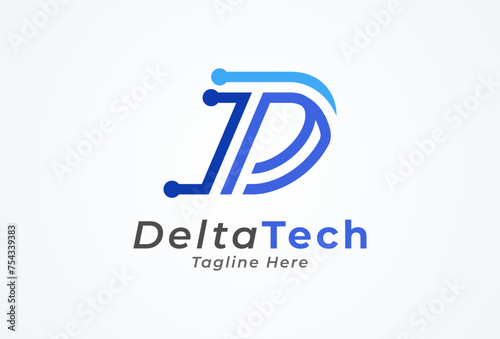 Letter D Technology Logo. letter D with tech style logo design inspiration. Flat Vector Logo Design. vector illustration