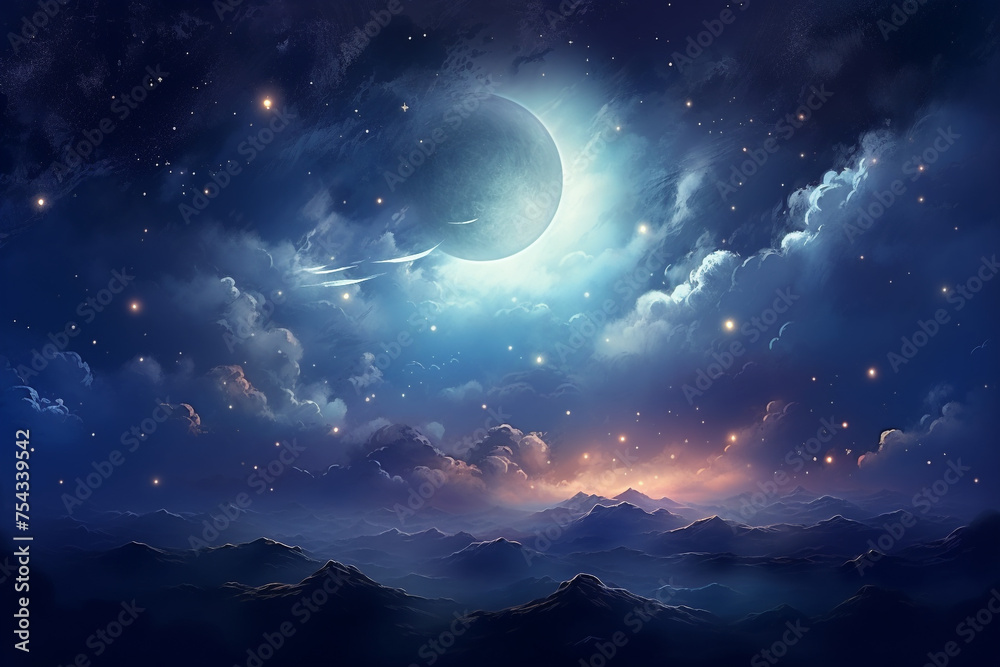 moon at Night, stars above the Clouds, beautiful view at night, moon moon at Night, stars above the Clouds, beautiful view at night, moon