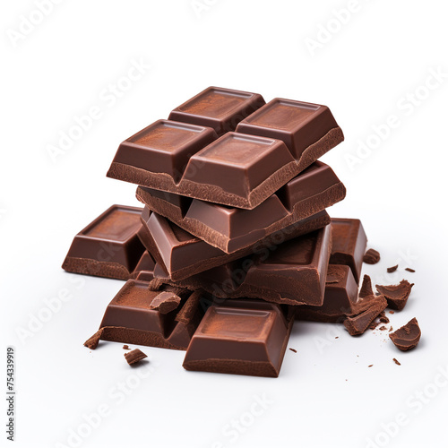 piece of chocolate on a white background сreated with Generative Ai
