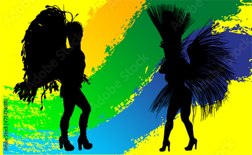 samba, baile, brasil, danza, carnaval, silueta, color, vector, pegatina, plumas, traje, ilustracion, angel, diablo	
