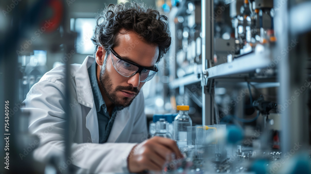 Focused engineer innovating in battery technology development at modern lab Focused engineer innovating in battery technology development at modern lab