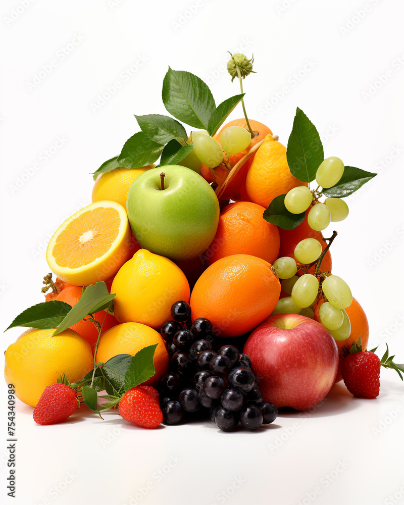 fresh fruit on a white background сreated with Generative Ai fresh fruit on a white background сreated with Generative Ai