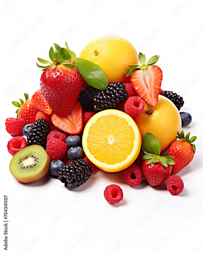 fresh fruit on a white background сreated with Generative Ai fresh fruit on a white background сreated with Generative Ai