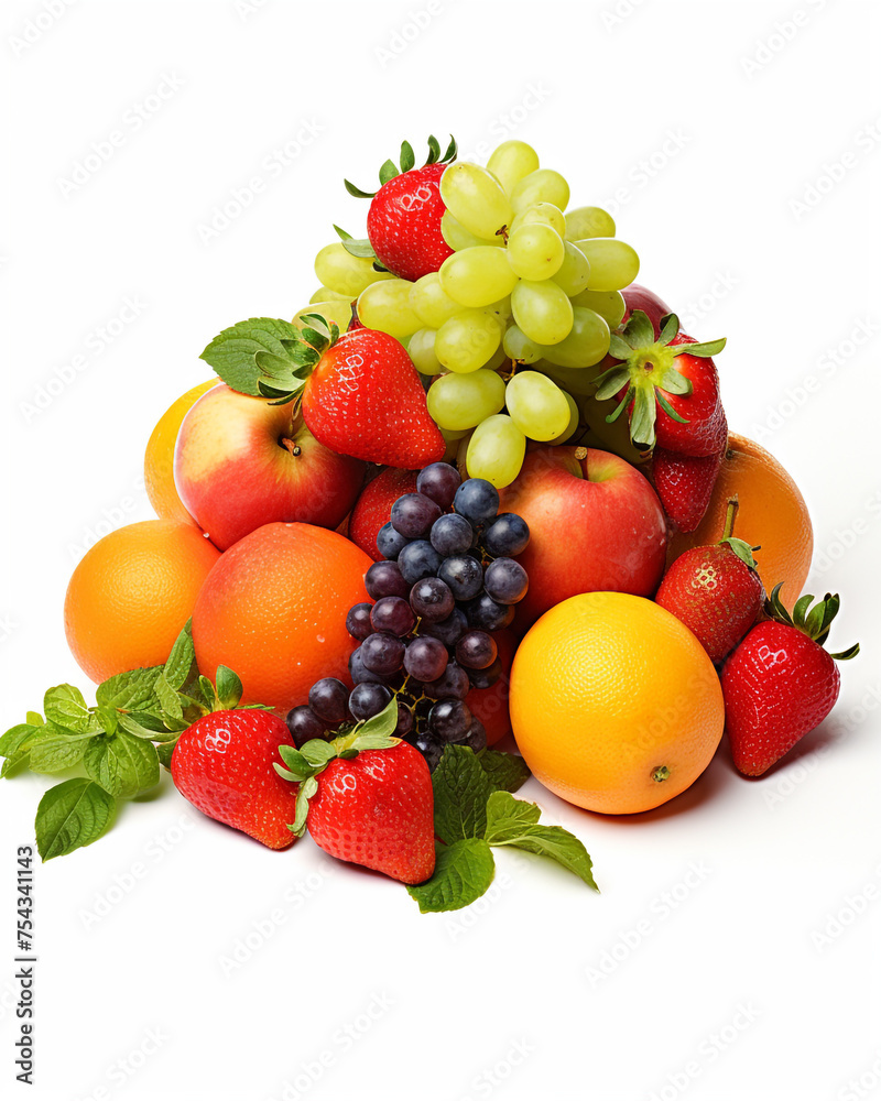 fresh fruit on a white background сreated with Generative Ai fresh fruit on a white background сreated with Generative Ai