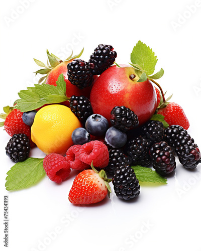 fresh fruit on a white background сreated with Generative Ai