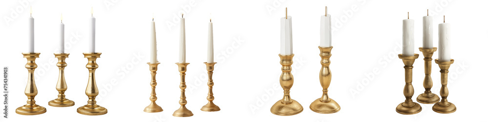 Classic Candlesticks with White Candles Isolated on Transparent Background.. Classic Candlesticks with White Candles Isolated on Transparent Background..