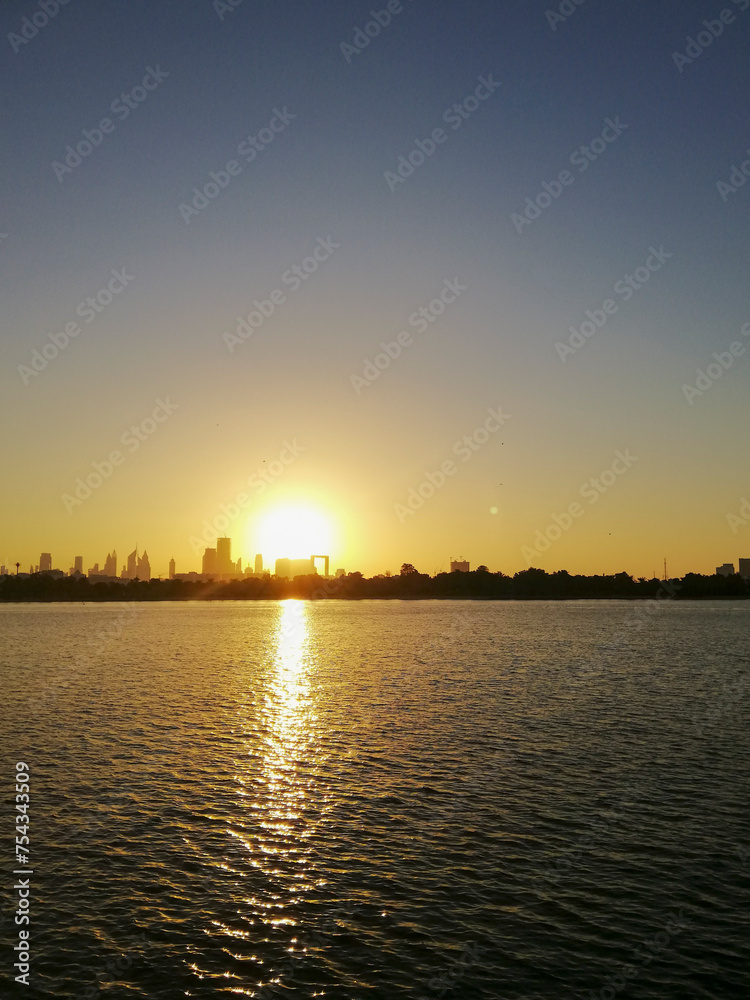 sunset over the river