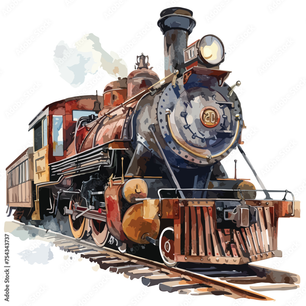 A vintage train. watercolor clipart isolated on white