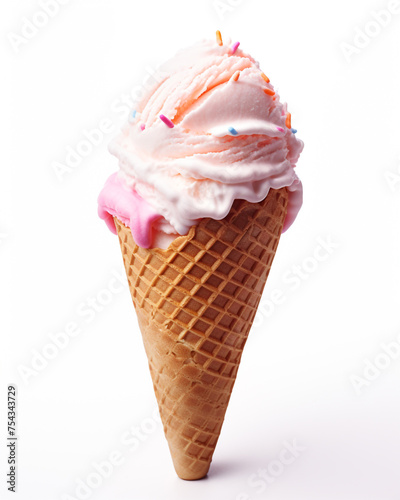 ice cream cone on white background сreated with Generative Ai