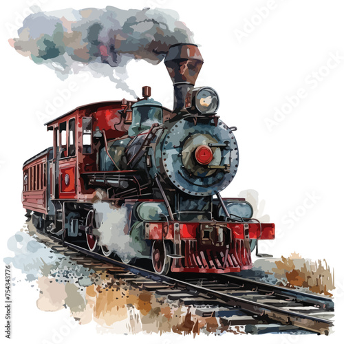 A vintage train. watercolor clipart isolated on white