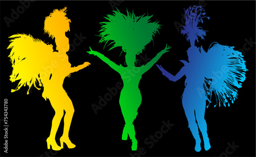 samba, baile, brasil, danza, carnaval, silueta, color, vector, pegatina, plumas, traje, ilustracion, angel, diablo	
