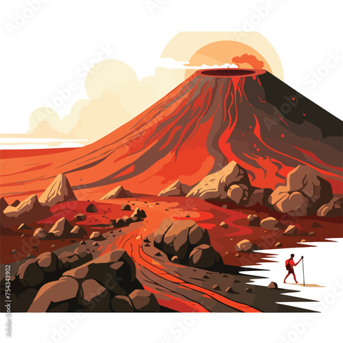 A volcano trek with lava fields vector clipart isolated