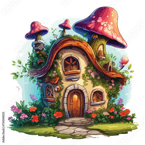 A whimsical fairy tale cottage. vector clipart isolated