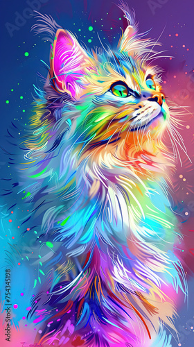 Cat wallpaper. Illustration of an iridescent-colored cat style