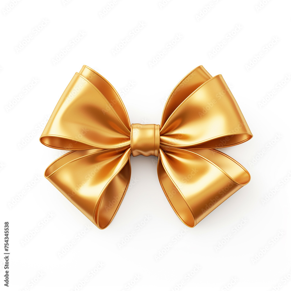 golden gift bow on white background сreated with Generative Ai
