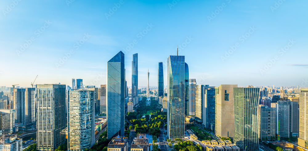 Panoramic view of commercial buildings skyline in Guangzhou city center