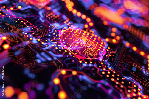 Utilize the intricate patterns of circuitry illuminated on the energy lecture screen, capturing the mesmerizing dance of electrons and photons in a captivating close-up composition