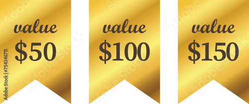 Set of gold ribbon with value