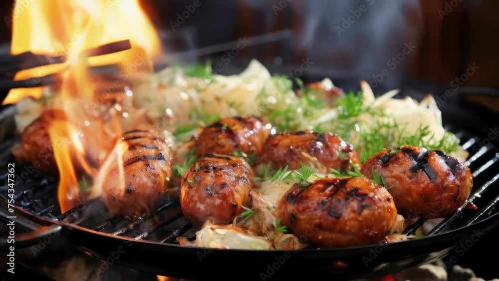 Plate of grilled meat and vegetables on grill Plate of grilled meat and vegetables on grill