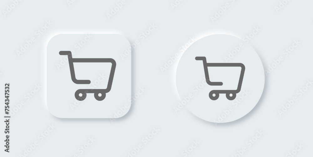 Shopping cart line icon in neomorphic design style. Buy signs vector illustration. Shopping cart line icon in neomorphic design style. Buy signs vector illustration.