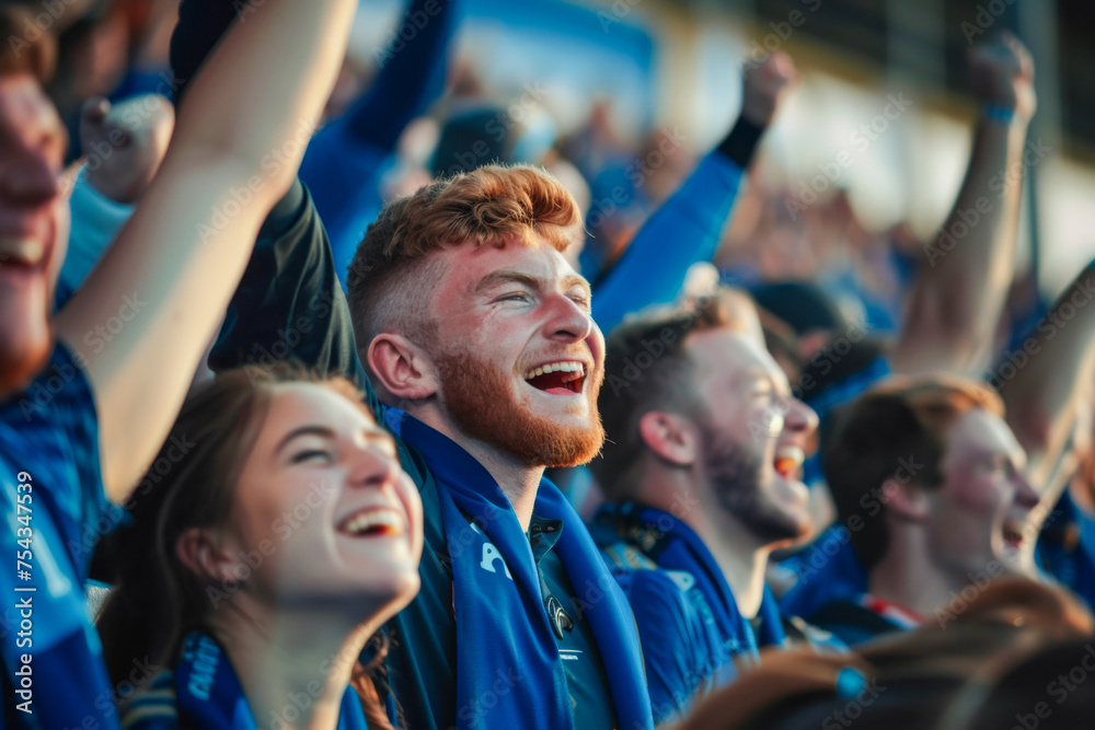Scottish football soccer fans in a stadium supporting the national team, Bravehearts
Scottish football soccer fans in a stadium supporting the national team, Bravehearts
