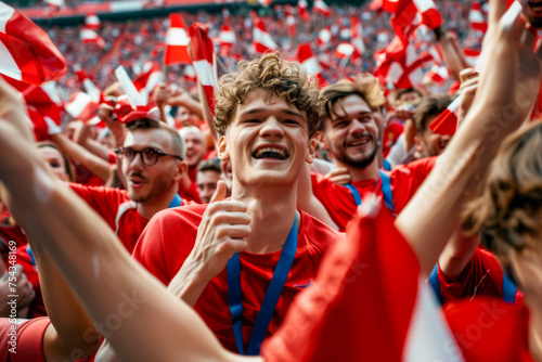 Czech football soccer fans in a stadium supporting the national team, Reprezentace  © PixelGallery