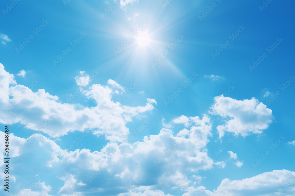bright midday sun, blue sky, beautiful