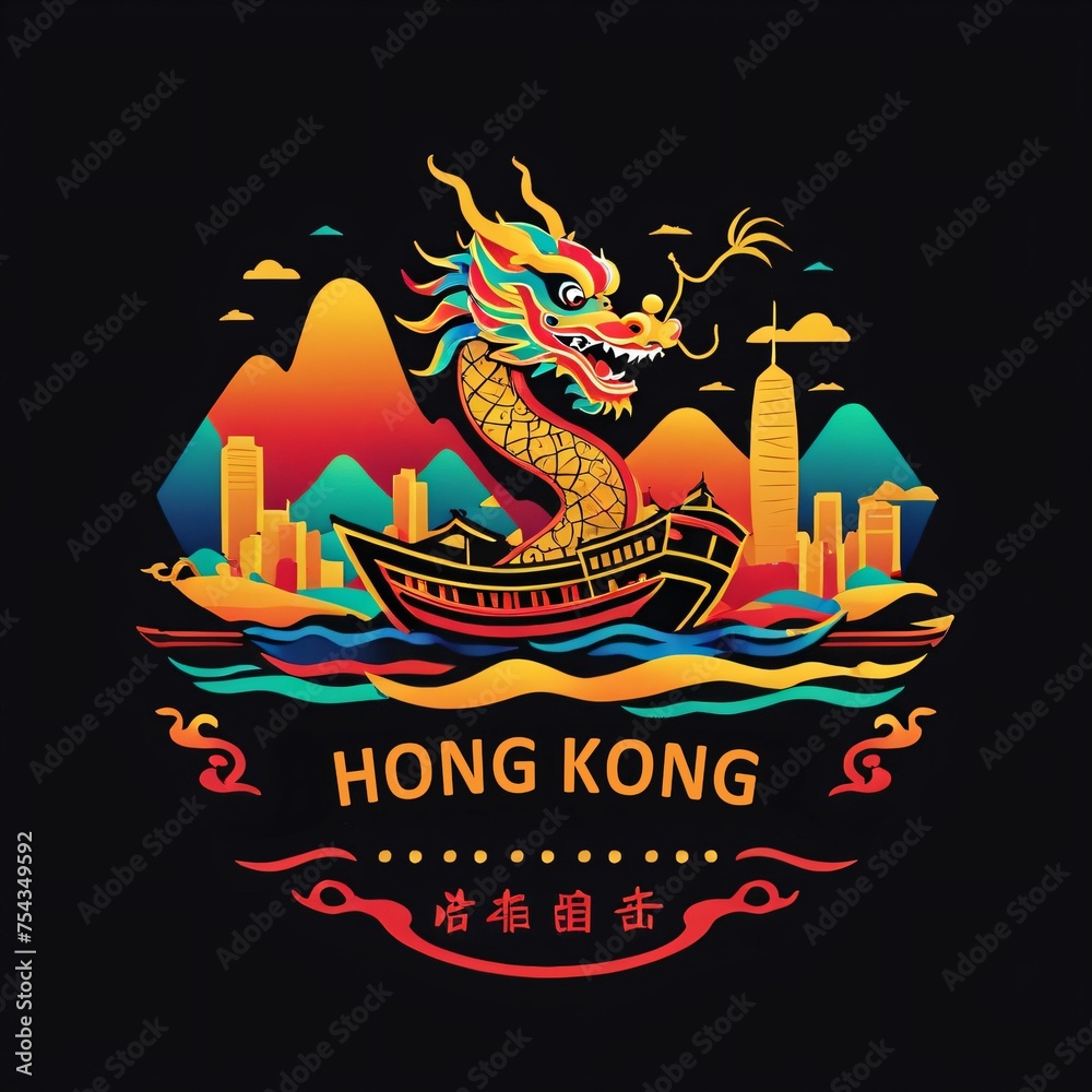 Hong Kong city logo illustration