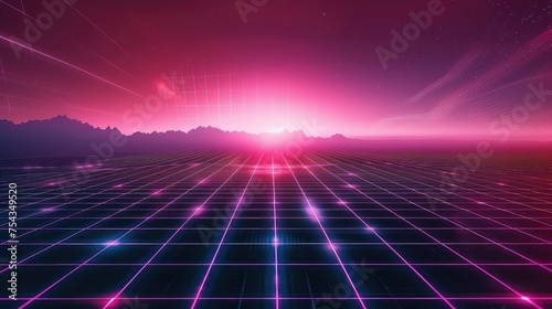 Aesthetic synthwave grid background.