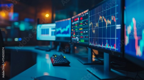 stock data monitor analyzing data stock market in monitoring room on the data presented in the chart  forex trading graph  stock exchange trading online  financial investment
