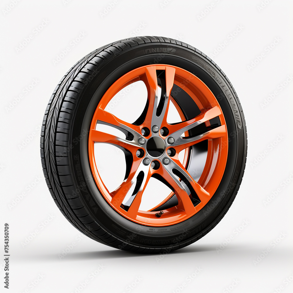 Obraz premium side view of a car wheel on a white background сreated with Generative Ai