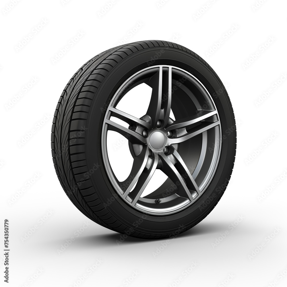 side view of a car wheel on a white background сreated with Generative Ai