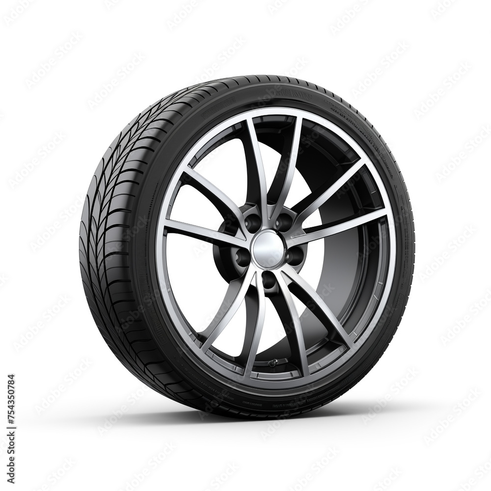 side view of a car wheel on a white background сreated with Generative Ai