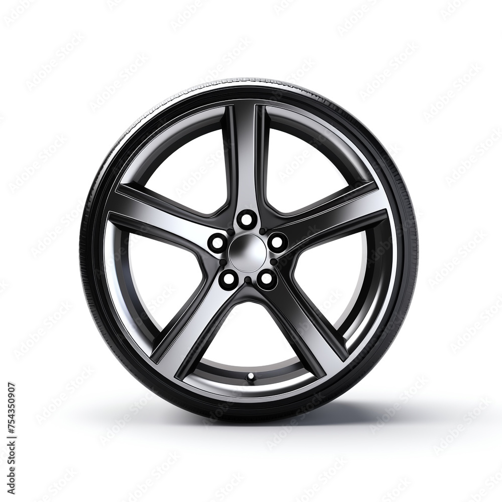 side view of a car wheel on a white background сreated with Generative Ai