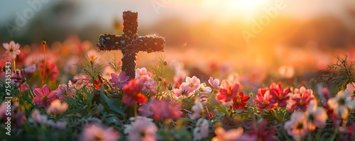 Cross Made of Flowers Close Up. Concept Nature Photography  Floral Arrangements  Creative Concepts